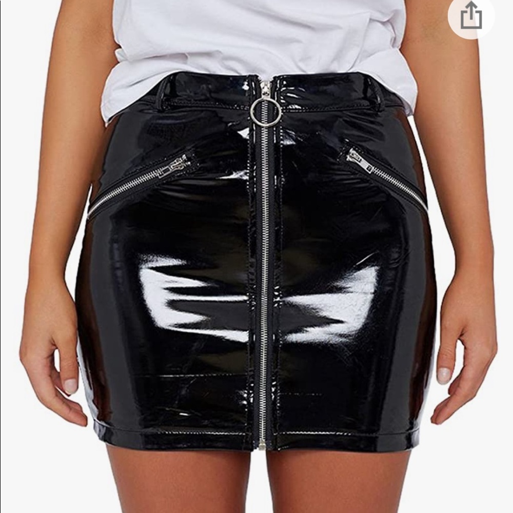 Thrifted Short Vinyl zip up  Skirt